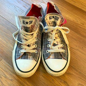 Converse Chuck Taylor Plaid Ox Grey/Red Lo Tops